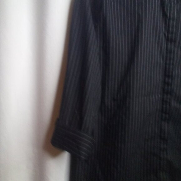 Worthington Blouse Shirt Women L Button Up 3/4 Sleeve Stripe Black White - Picture 13 of 16